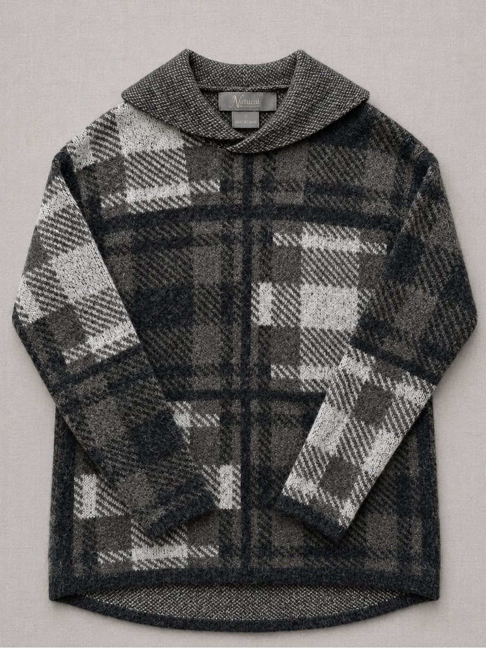 Natural Reflections Black & Gray Plaid Shawl-Collar Sweater